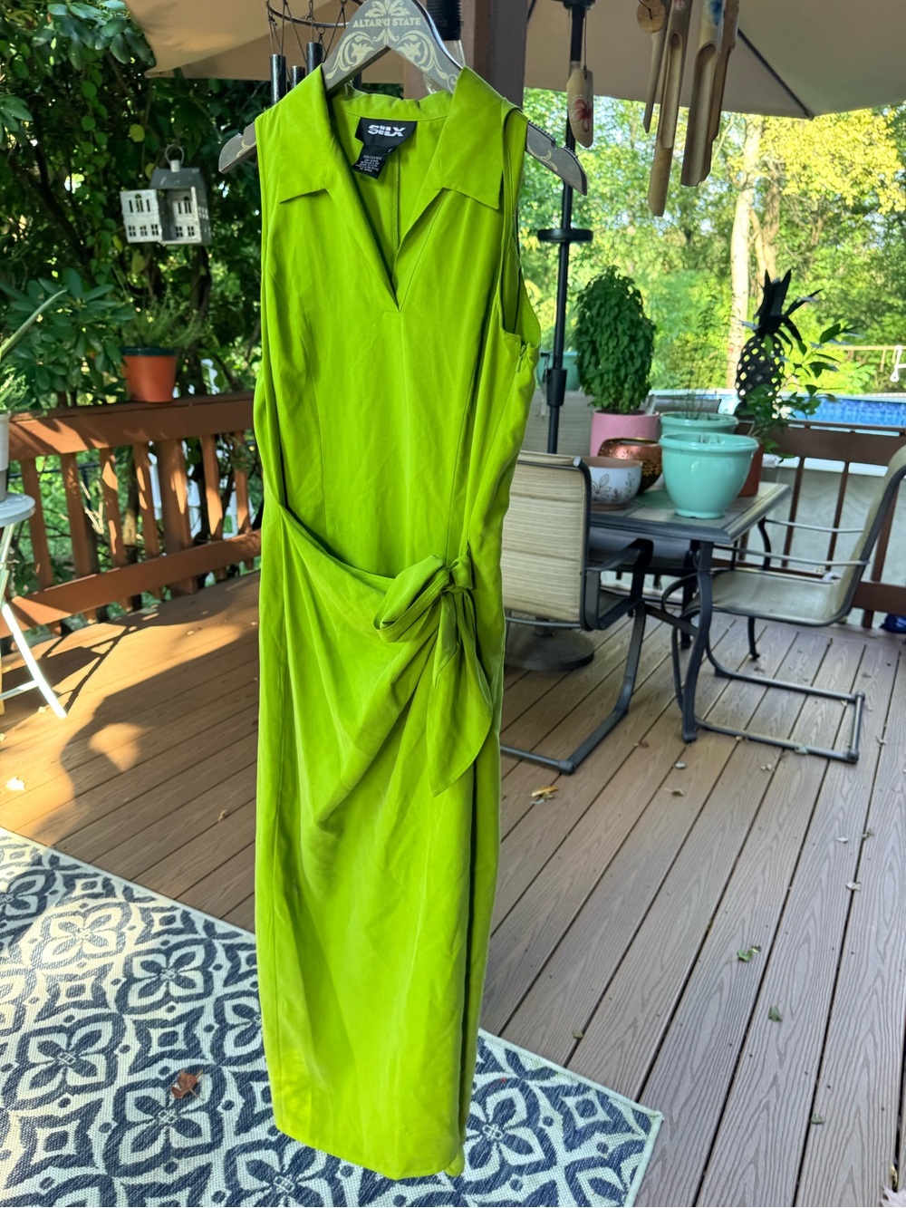 Silk Sleeveless Bright Lime Green Tie-Waist Maxi Dress